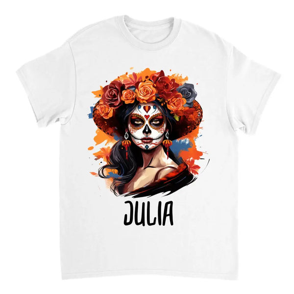 Personalisiertes funky lustiges spanisches Makeover Skelett Halloween T-Shirt