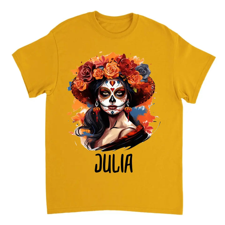 Personalisiertes funky lustiges spanisches Makeover Skelett Halloween T-Shirt - printpod.de