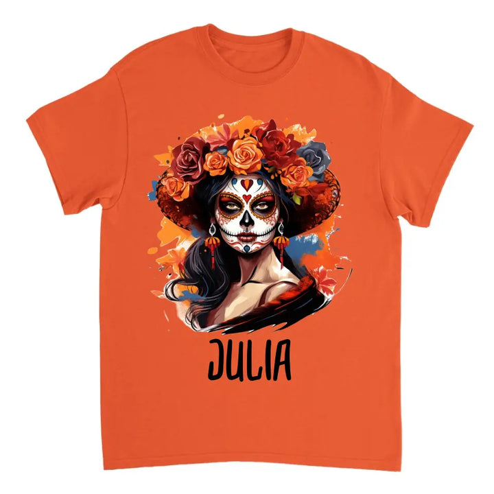 Personalisiertes funky lustiges spanisches Makeover Skelett Halloween T-Shirt - printpod.de