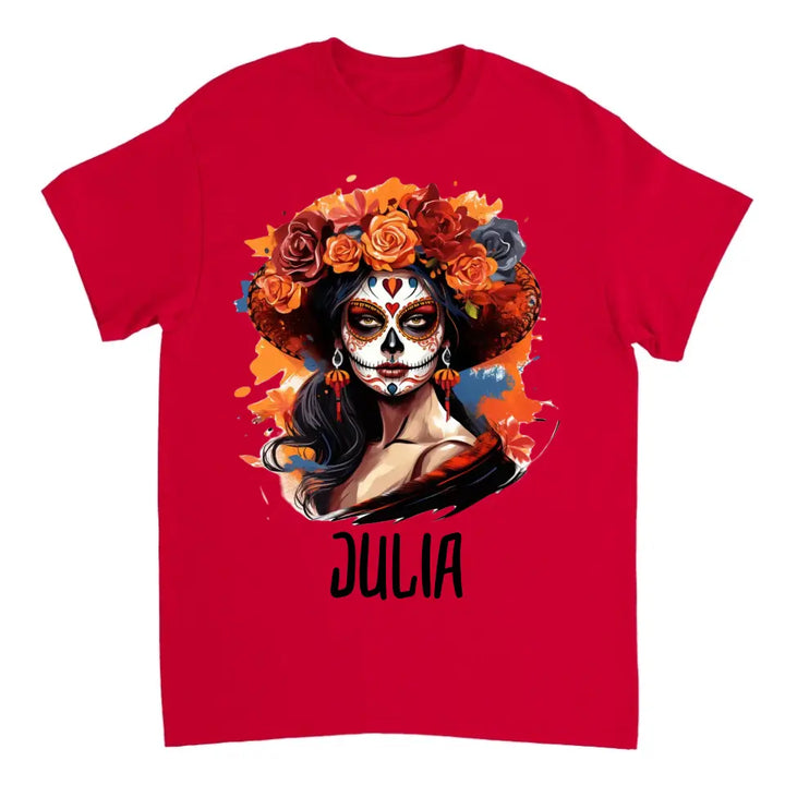 Personalisiertes funky lustiges spanisches Makeover Skelett Halloween T-Shirt - printpod.de