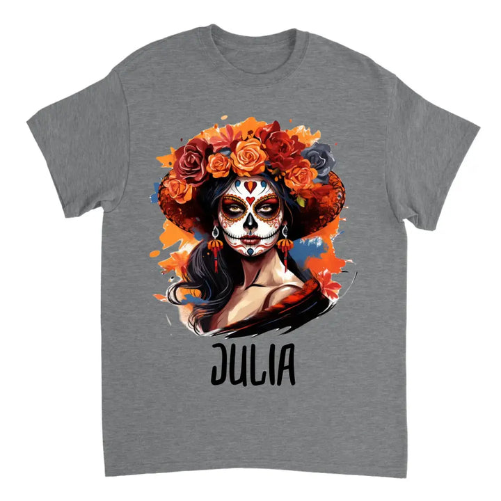 Personalisiertes funky lustiges spanisches Makeover Skelett Halloween T-Shirt - printpod.de