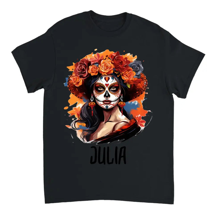 Personalisiertes funky lustiges spanisches Makeover Skelett Halloween T-Shirt - printpod.de