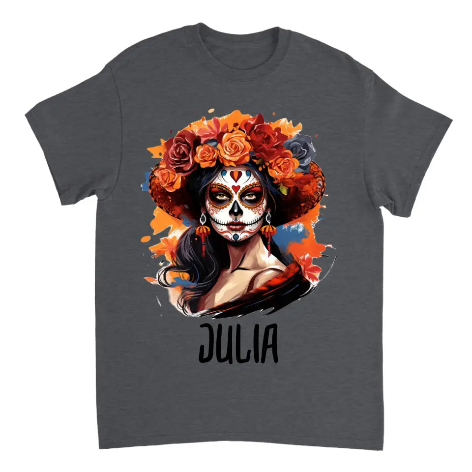Personalisiertes funky lustiges spanisches Makeover Skelett Halloween T-Shirt - printpod.de