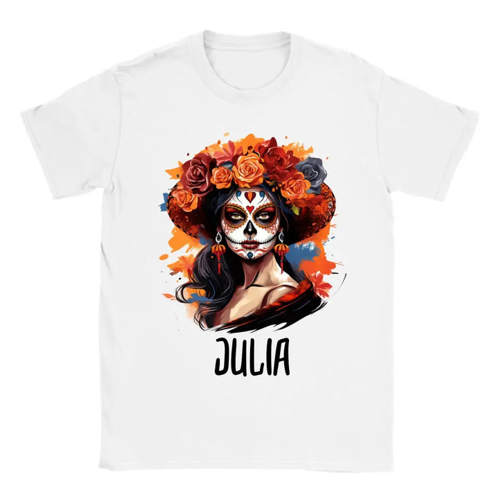 Personalisiertes funky lustiges spanisches Makeover Skelett Halloween T-Shirt - printpod.de