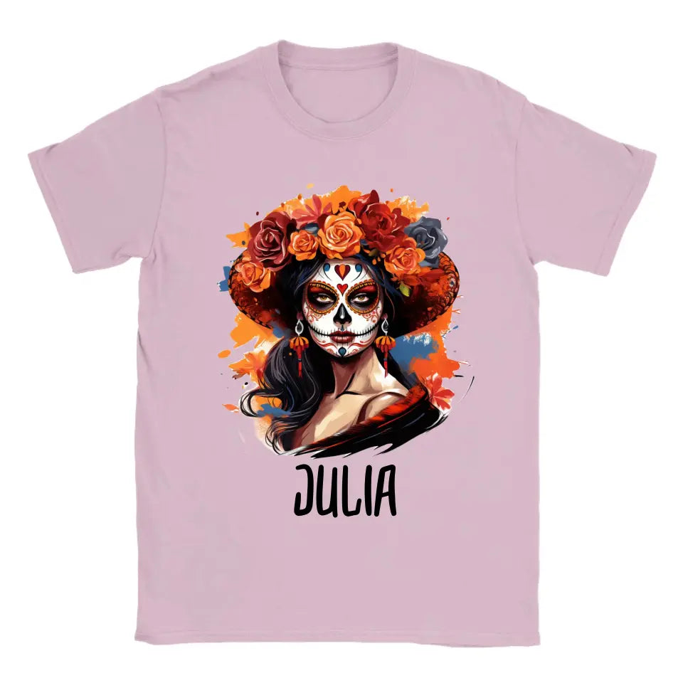 Personalisiertes funky lustiges spanisches Makeover Skelett Halloween T-Shirt - printpod.de