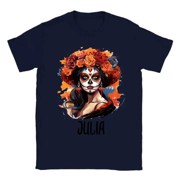 Personalisiertes funky lustiges spanisches Makeover Skelett Halloween T-Shirt - printpod.de