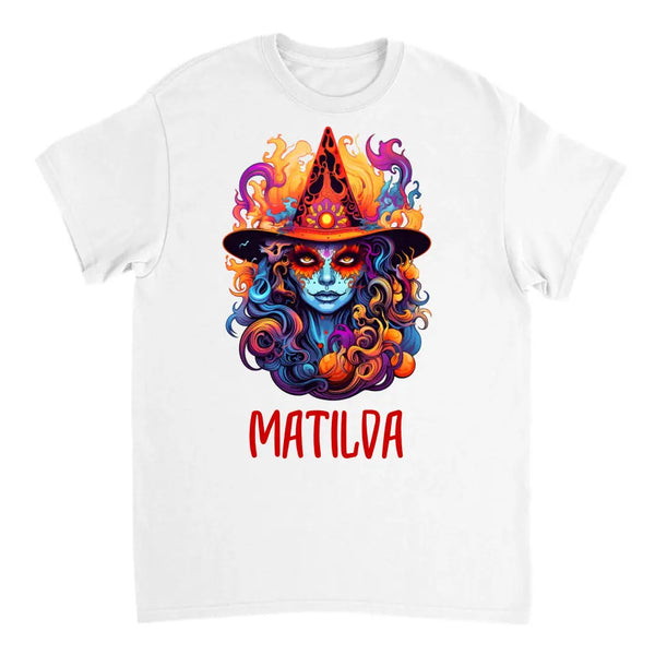 Personalisiertes Buntes Spanische Hexe Halloween T-Shirt