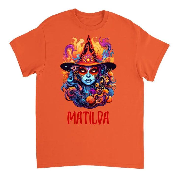 Personalisiertes Buntes Spanische Hexe Halloween T-Shirt - printpod.de