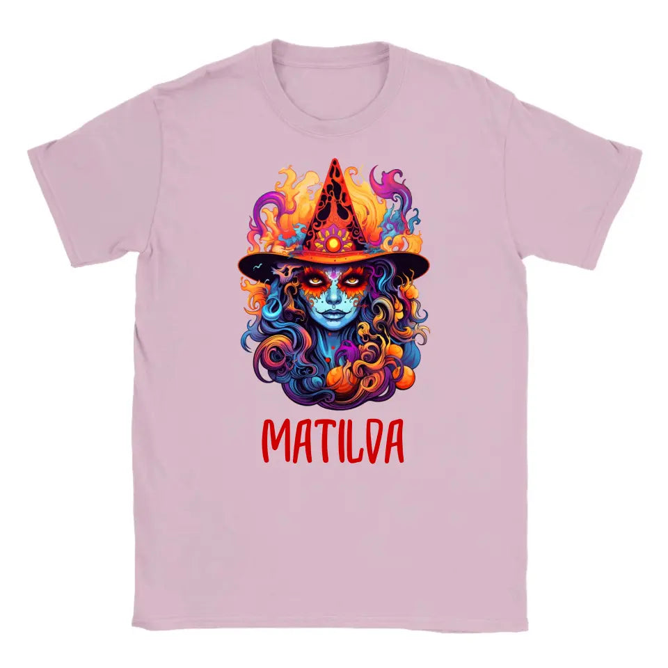 Personalisiertes Buntes Spanische Hexe Halloween T-Shirt - printpod.de