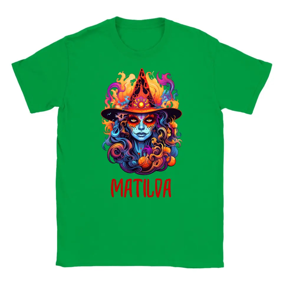 Personalisiertes Buntes Spanische Hexe Halloween T-Shirt - printpod.de