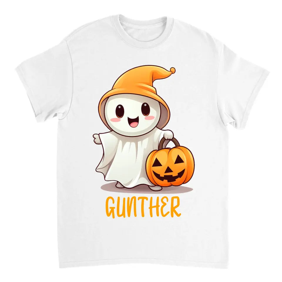 Halloween Geschenkidee Niedliches Gespenst mit Kürbis T-shirt Personalisiert - printpod.de