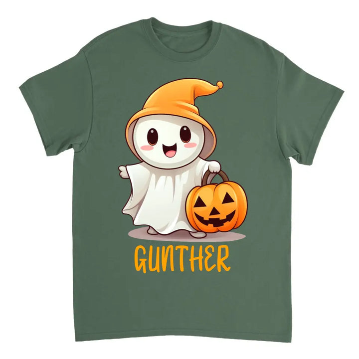 Halloween Geschenkidee Niedliches Gespenst mit Kürbis T-shirt Personalisiert - printpod.de