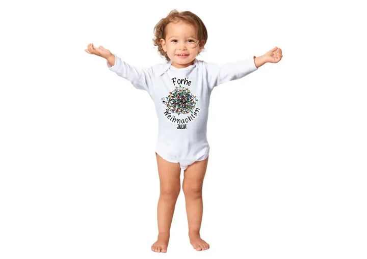 Weihnachtsoutfit babys Langarmbody mit weihnachtsbaum lichterkette motive und Baby Name - printpod.de