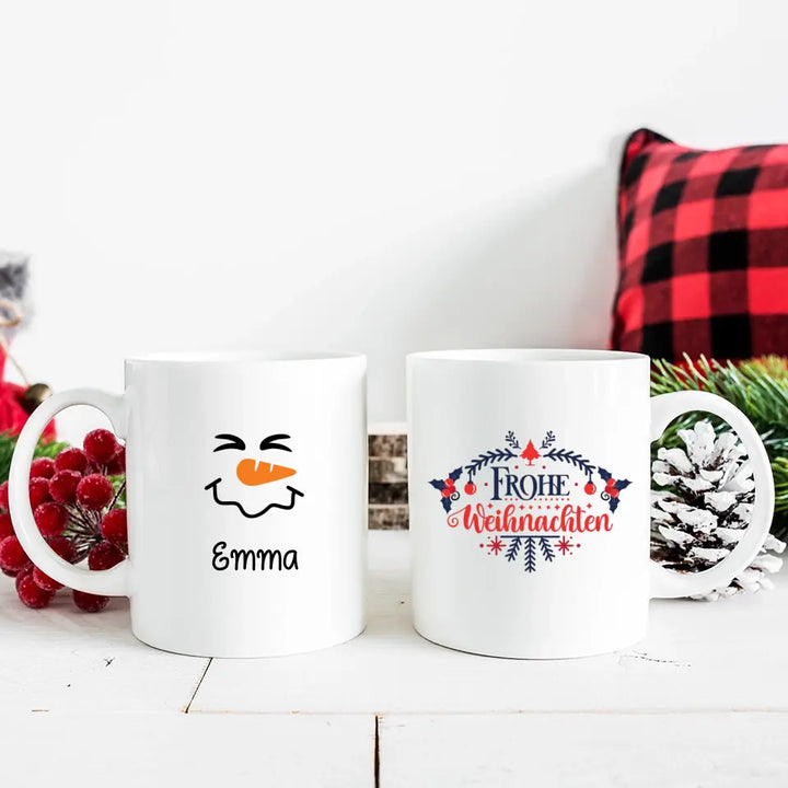 Personalisiertertasse Lächelndes Schneemannsgesicht - printpod.de