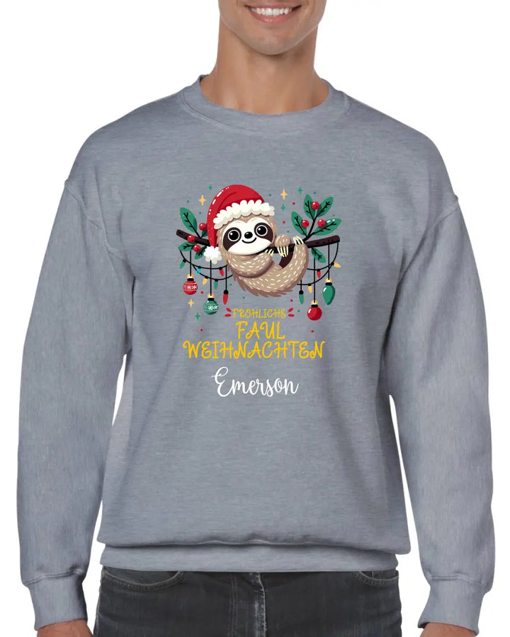 Personalisiert Pullover fröhliches faultier weihnachten - printpod.de