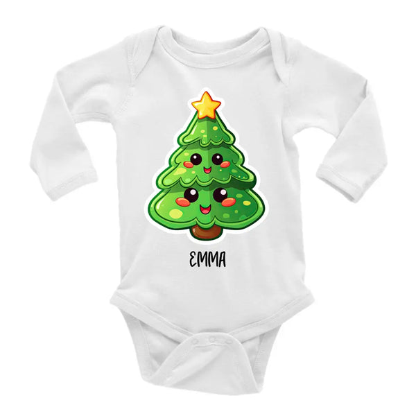 Weihnachtskleidung babys langarm mit weihnachtsbaummotiv und Name - printpod.de