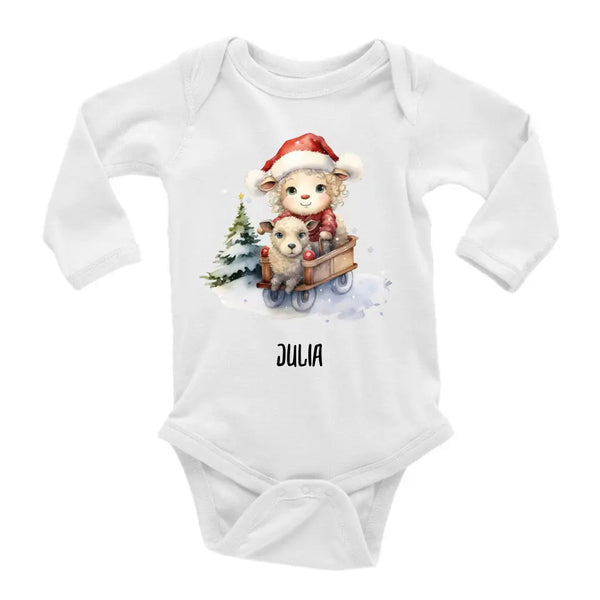 Weihnachtsstrampler Langarm mit verschiedenen Weihnachtsmotiven und Babyname - printpod.de