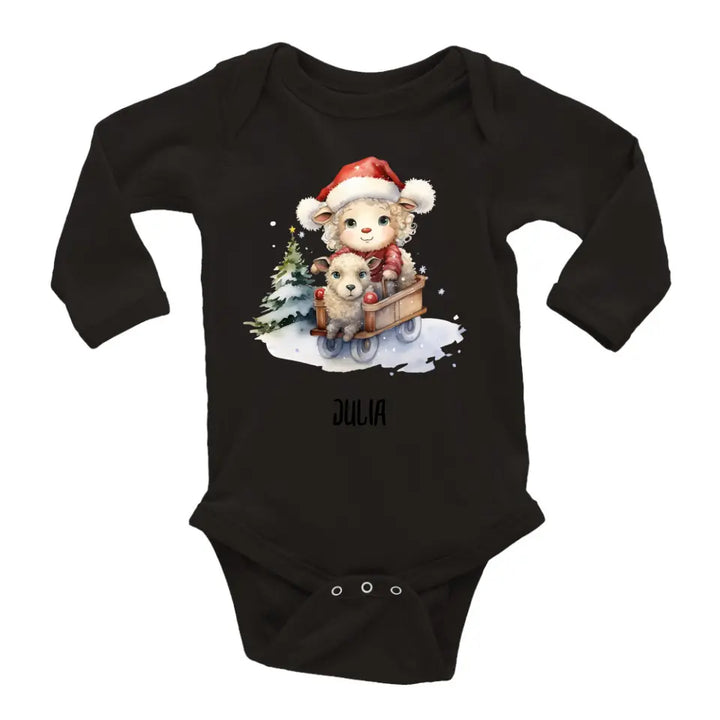 Weihnachtsstrampler Langarm mit verschiedenen Weihnachtsmotiven und Babyname - printpod.de