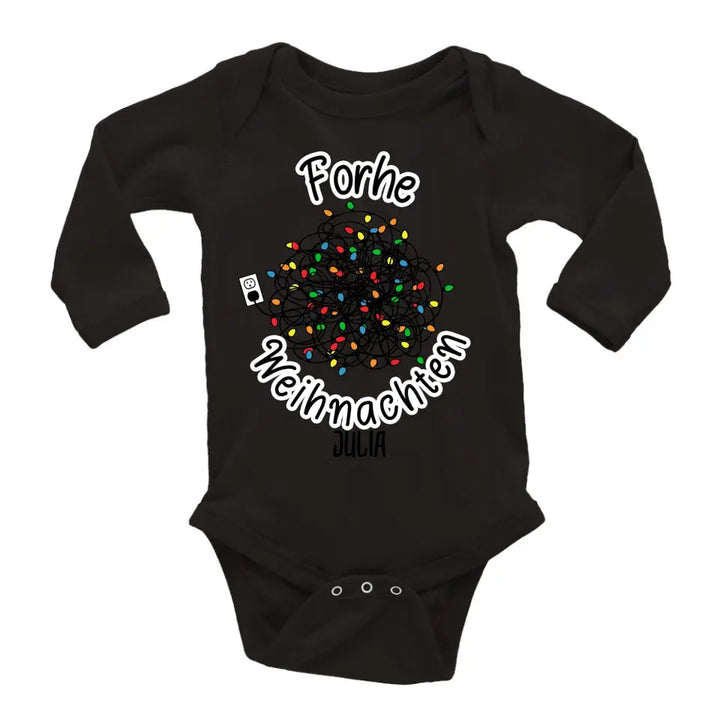 Weihnachtsoutfit babys Langarmbody mit weihnachtsbaum lichterkette motive und Baby Name - printpod.de