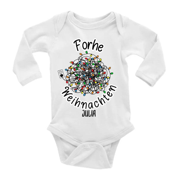 Weihnachtsoutfit babys Langarmbody mit weihnachtsbaum lichterkette motive und Baby Name - printpod.de