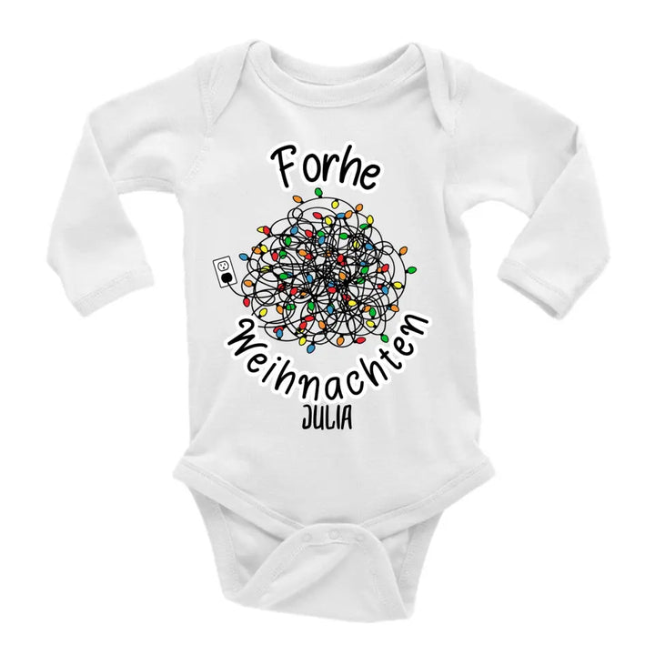 Weihnachtsoutfit babys Langarmbody mit weihnachtsbaum lichterkette motive und Baby Name - printpod.de