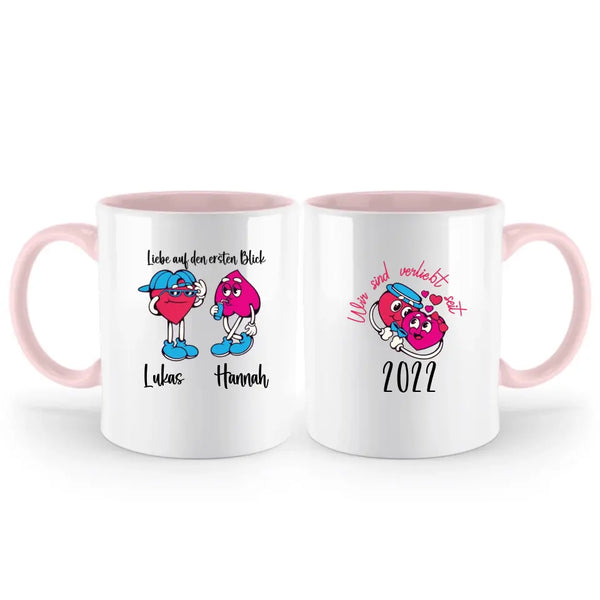 Personalisierte Valentinstags-Tasse mit lustiger Herzfigur für Liebespaare: Liebe auf den ersten Blick - printpod.de