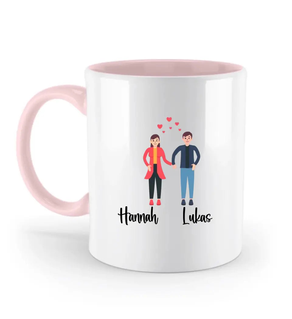 Personalisierte Tasse für Paare und Valentinstagsgeschenk - Liebevolles Paar hält Hände in Liebe - Exklusive Geschenkidee - printpod.de