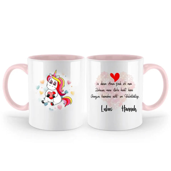 Einhorn-Valentinstag-Tasse mit individuellen Namen für Paare - printpod.de