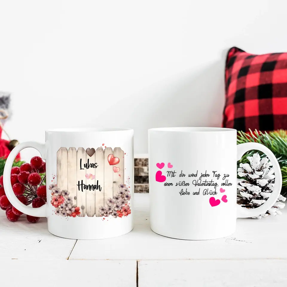 Bestes Geschenk zum Valentinstag: Personalisierte Holzschild-Tassen für ihn/sie - printpod.de