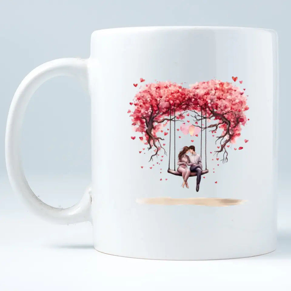 Die Liebe Baum Paar in der Schaukel Geschenk Personalisierte Tasse für ihn und sie Valentinstag themed - printpod.de