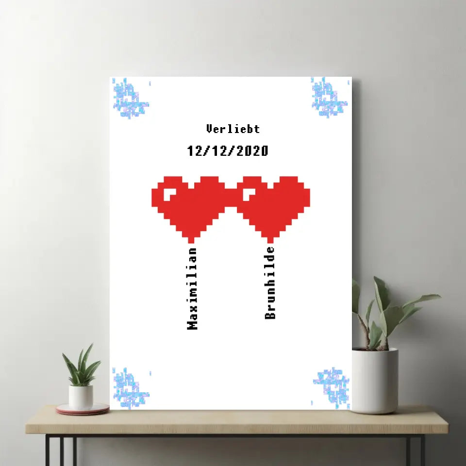 Liebesrausch: Personalisierte Pixel-Art auf Leinwand für besondere Momente!