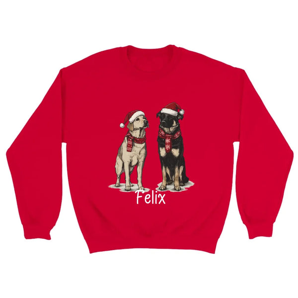 Personalisierter Weihnachts-Sweatshirt – Dein Name, Labrador & Deutscher Schäferhund im lustigen Design, Santa-Hüte & Festliche Schals, Lustige Weihnachtsaccessoires