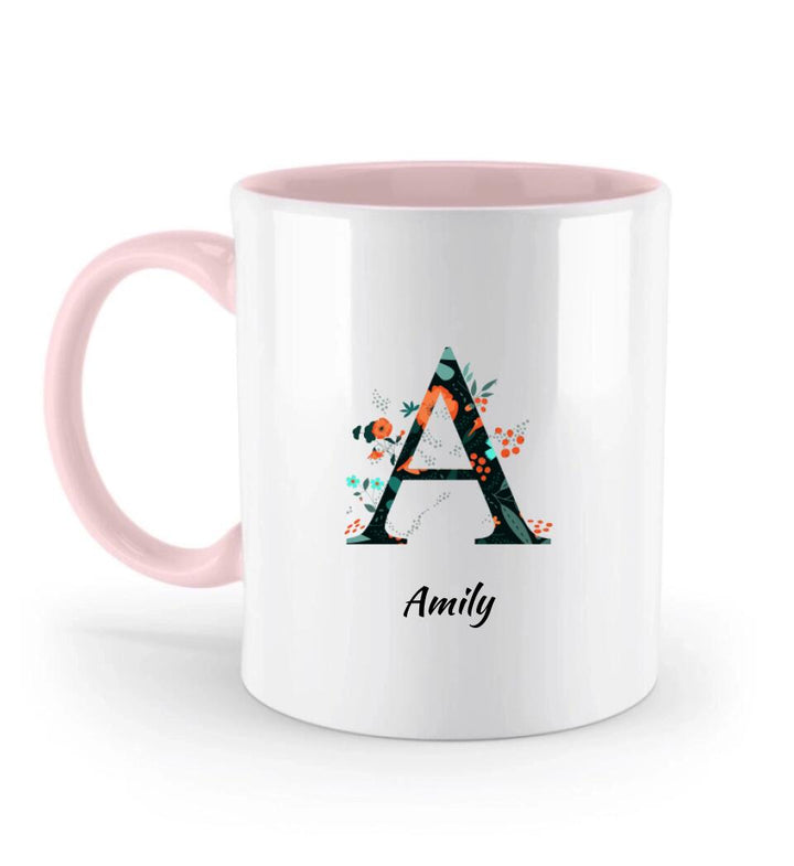 Name Letter Mug - Blumenmuster flachen floralen Hintergrund schwarz und orange - printpod.de