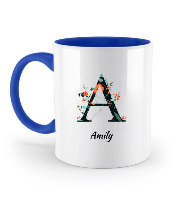 Name Letter Mug - Blumenmuster flachen floralen Hintergrund schwarz und orange - printpod.de