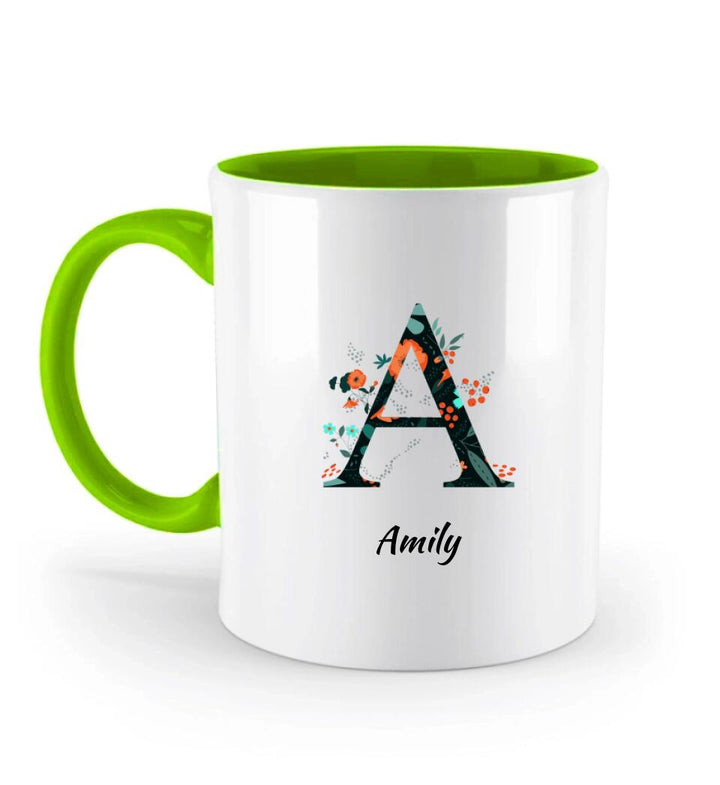 Name Letter Mug - Blumenmuster flachen floralen Hintergrund schwarz und orange - printpod.de