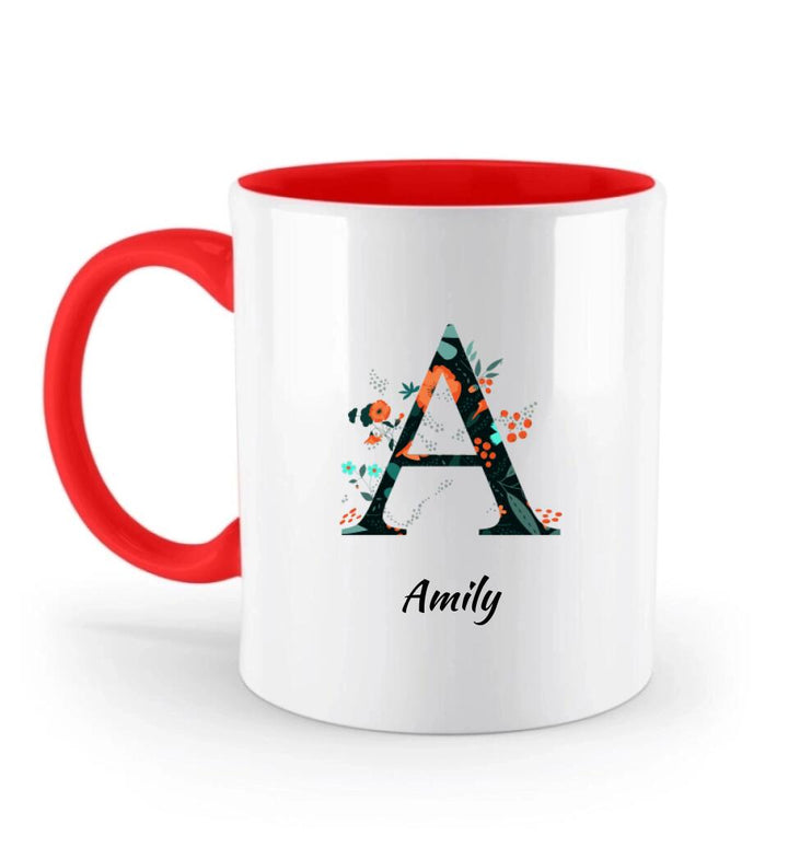 Name Letter Mug - Blumenmuster flachen floralen Hintergrund schwarz und orange - printpod.de