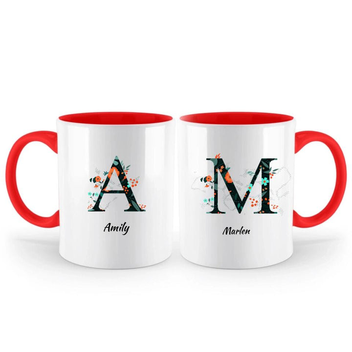 Name Letter Mug - Blumenmuster flachen floralen Hintergrund schwarz und orange - printpod.de