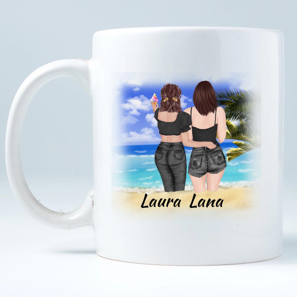 Personalisierbare Tasse- Schwester, Freund, Strand, Urlaub, Sommer - printpod.de