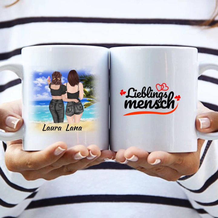 Personalisierbare Tasse- Schwester, Freund, Strand, Urlaub, Sommer - printpod.de