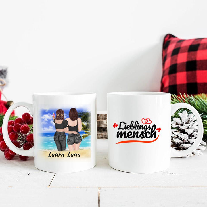 Personalisierbare Tasse- Schwester, Freund, Strand, Urlaub, Sommer - printpod.de