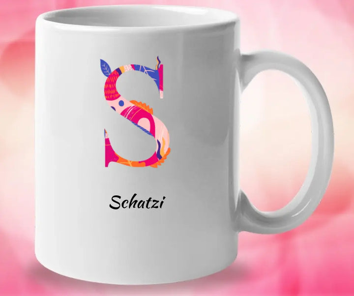 Buchstabe Tasse - personalisiert Tasse -  Rosa flache florale Buchstabe Tasse - printpod.de