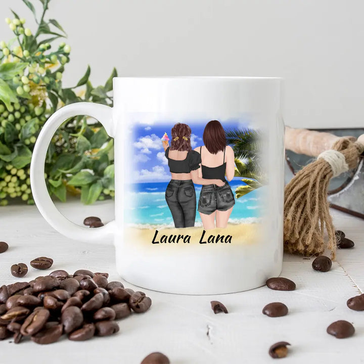 Personalisierbare Tasse- Schwester, Freund, Strand, Urlaub, Sommer - printpod.de