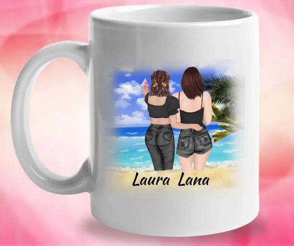 Personalisierbare Tasse- Schwester, Freund, Strand, Urlaub, Sommer