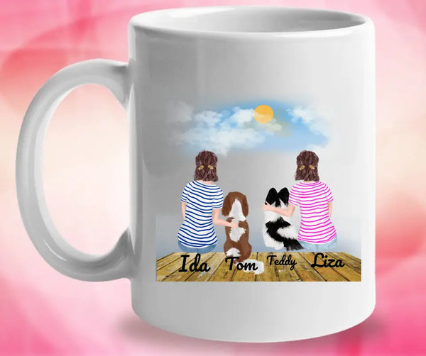 Personalisierte Tasse mit Hund und Frauen