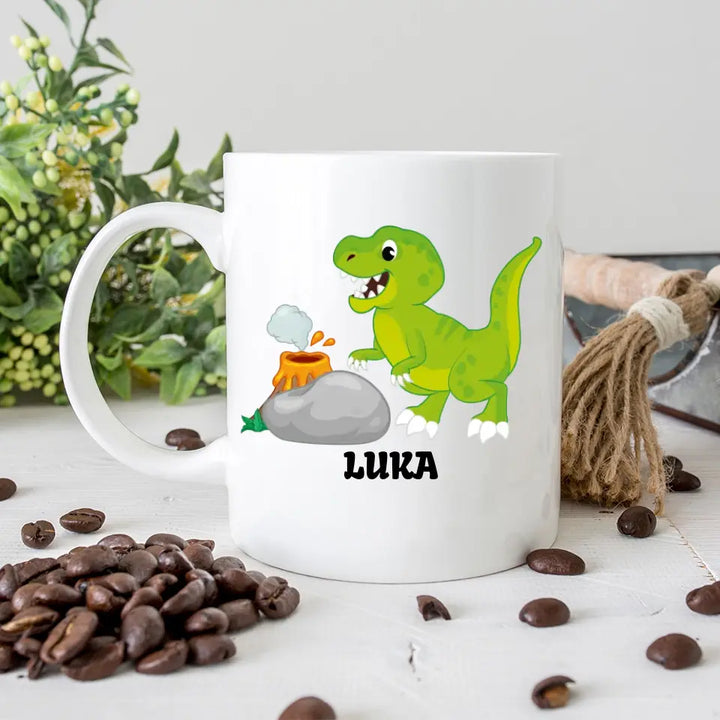 Kindertasse mit Namen, Dino Tasse,Kindergeburtstag Geschenk, Geschenke für Jungen Mädchen, Geschenkideen - printpod.de