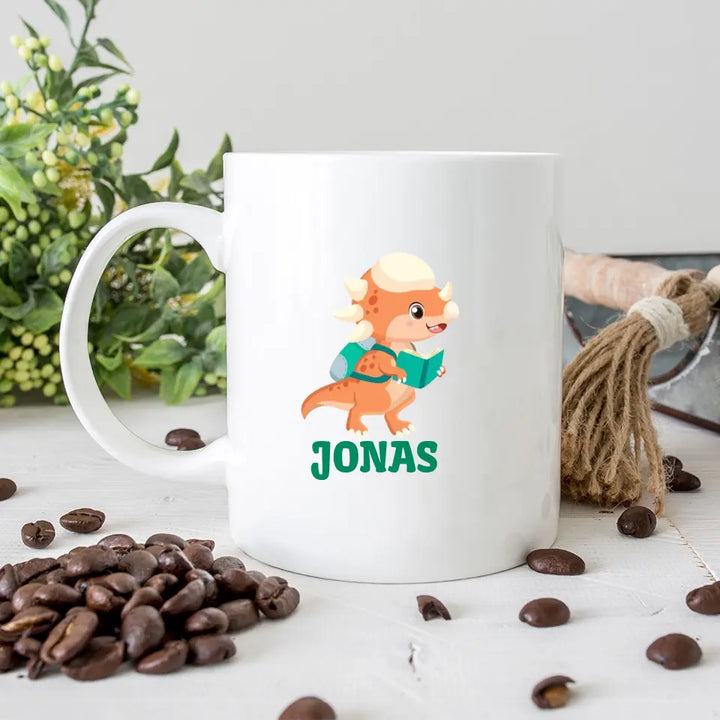 Einschulung geschenk, Dino tasse, Tasse schulkind mit namen, Geschenkideen, Schulanfang - printpod.de