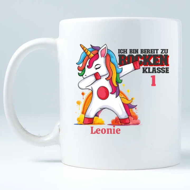 Einhorn bereit, die Schule zu rocken - 2023 einzigartiges Design für schoolkind erhalten Sie Ihre personalisierte Tasse oder senden Sie Geschenk für schöne Kind - printpod.de