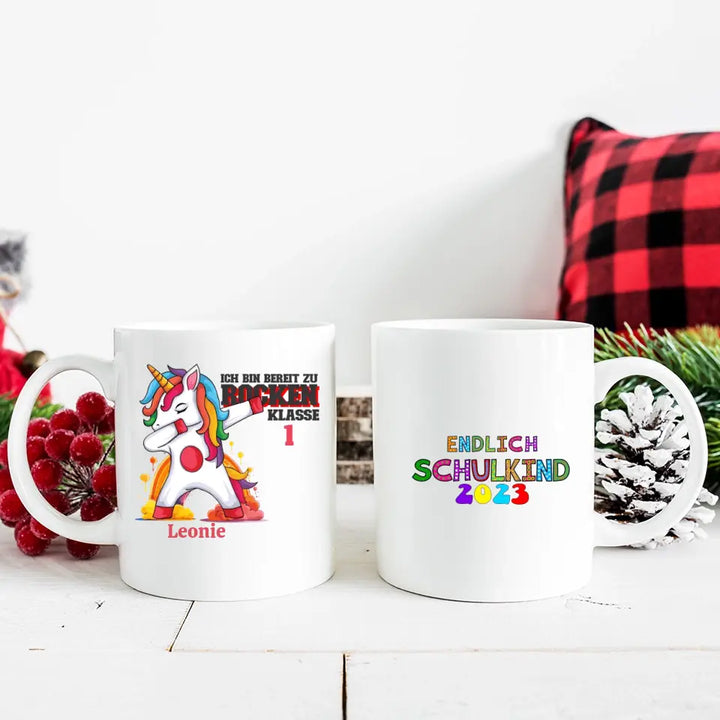 Einhorn bereit, die Schule zu rocken - 2023 einzigartiges Design für schoolkind erhalten Sie Ihre personalisierte Tasse oder senden Sie Geschenk für schöne Kind - printpod.de