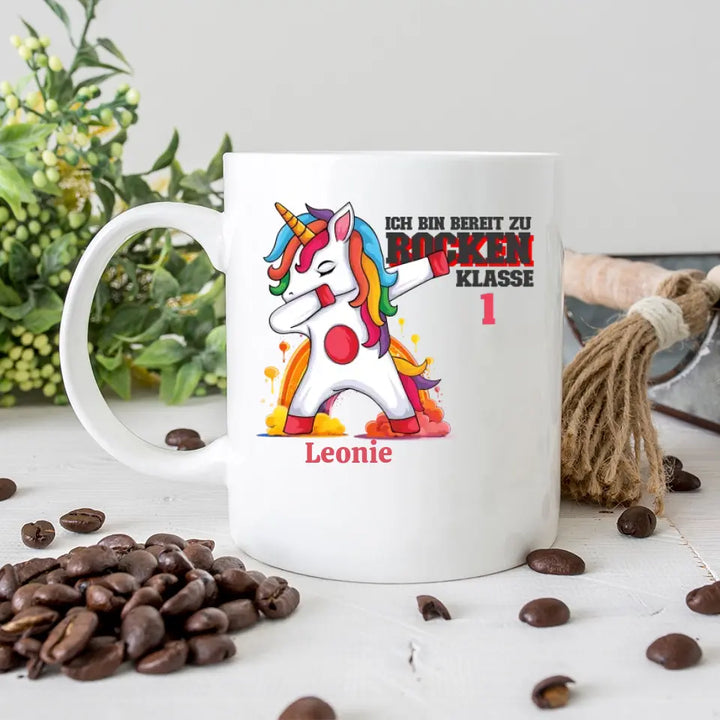 Einhorn bereit, die Schule zu rocken - 2023 einzigartiges Design für schoolkind erhalten Sie Ihre personalisierte Tasse oder senden Sie Geschenk für schöne Kind - printpod.de